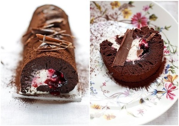 Шоколадный рулет по мотивам торта "Черный лес"