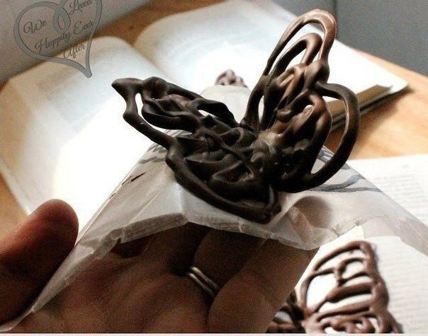 Как с помощью книги превратить жидкий шоколад в объемное украшение для торта