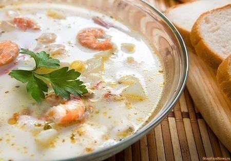 Суп из плавленных сырков с креветками