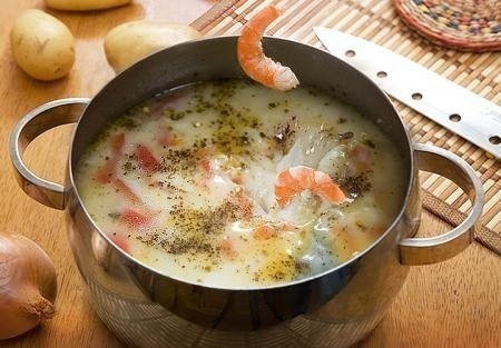 Суп из плавленных сырков с креветками