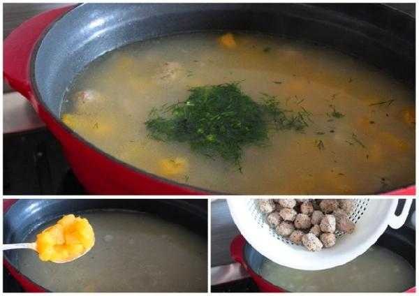 Тыквенный суп с рисом и мясными шариками.